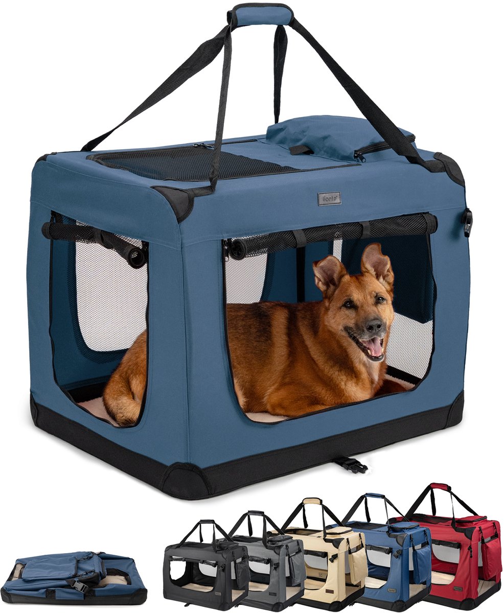 lionto transportbox, opvouwbaar, stevig & met kussen, 82x58x58 cm donkerblauw