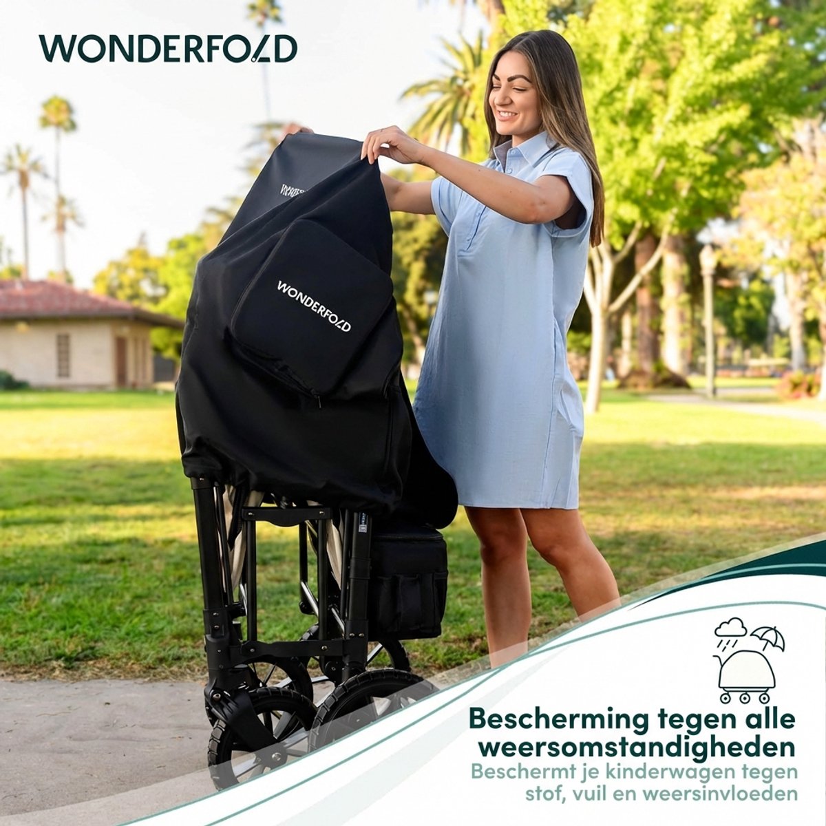 WonderFold W2 – Stofhoes kinderwagen – Zwart, rits