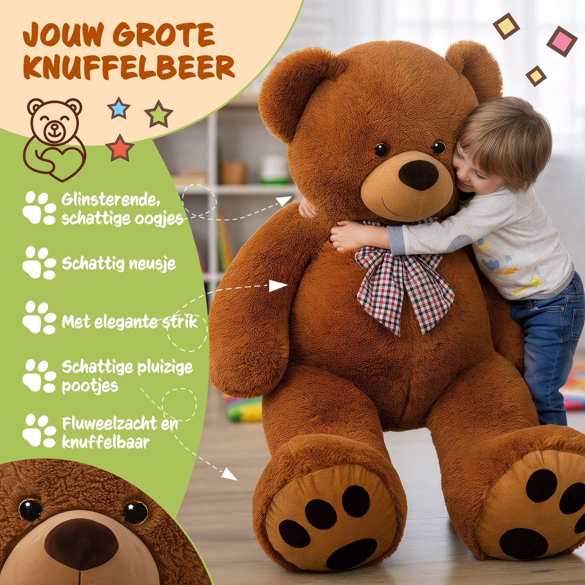 Monzana Knuffelbeer XXL – 150cm Staand Pluch - Bruin — afbeelding 4