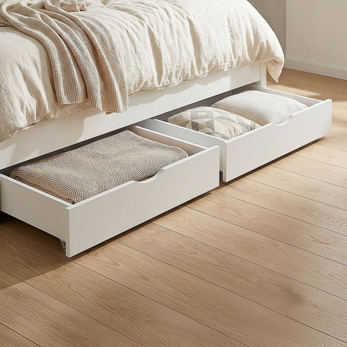 Homestyle4u Bedkasten - 2-delige set - - Wit - Bedlade - met Wieltjes
