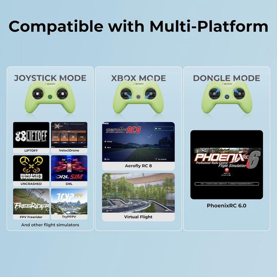 LiteRadio 2 SIM Flight Simulator Controller voor FPV Training - Ondersteunt DRL, VelociDrone, Phoenix RC, TryP, Aerofly RC 8 - Mode 2, Groen — afbeelding 5