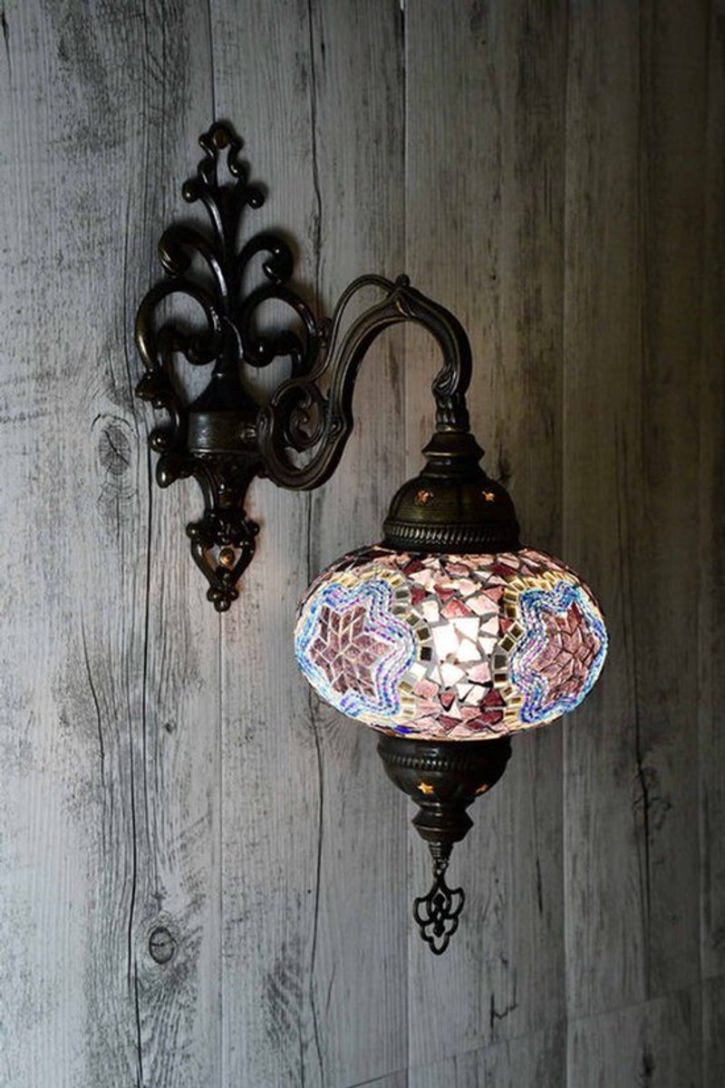Turkse wandlamp - handgemaakt mozaïek - 18x30 cm - paars en multicolour - unieke decoratie