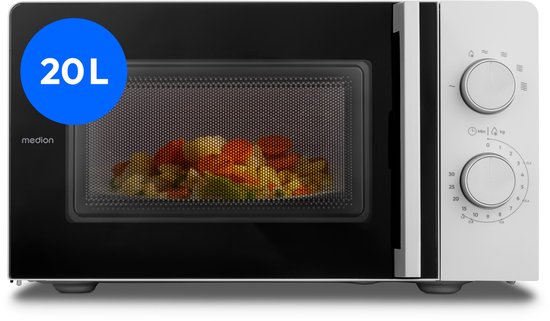 MEDION compacte magnetron (20 liter, 700 watt, ruimtebesparend ontwerp, 5 vermogensniveaus, ontdooifunctie, timerfunctie, MD12211) lichtgrijs [MODEL 2025]