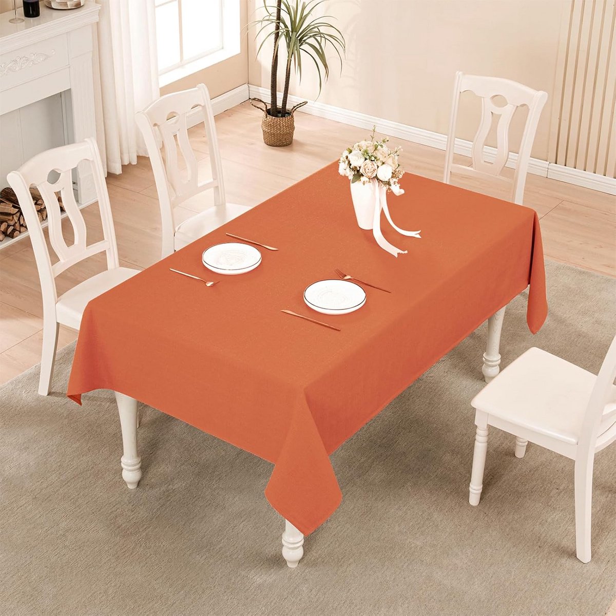 Rechthoekig Tafelkleed Linnenlook 145 x 300 cm - Waterdicht en Afwasbaar in Kaneel