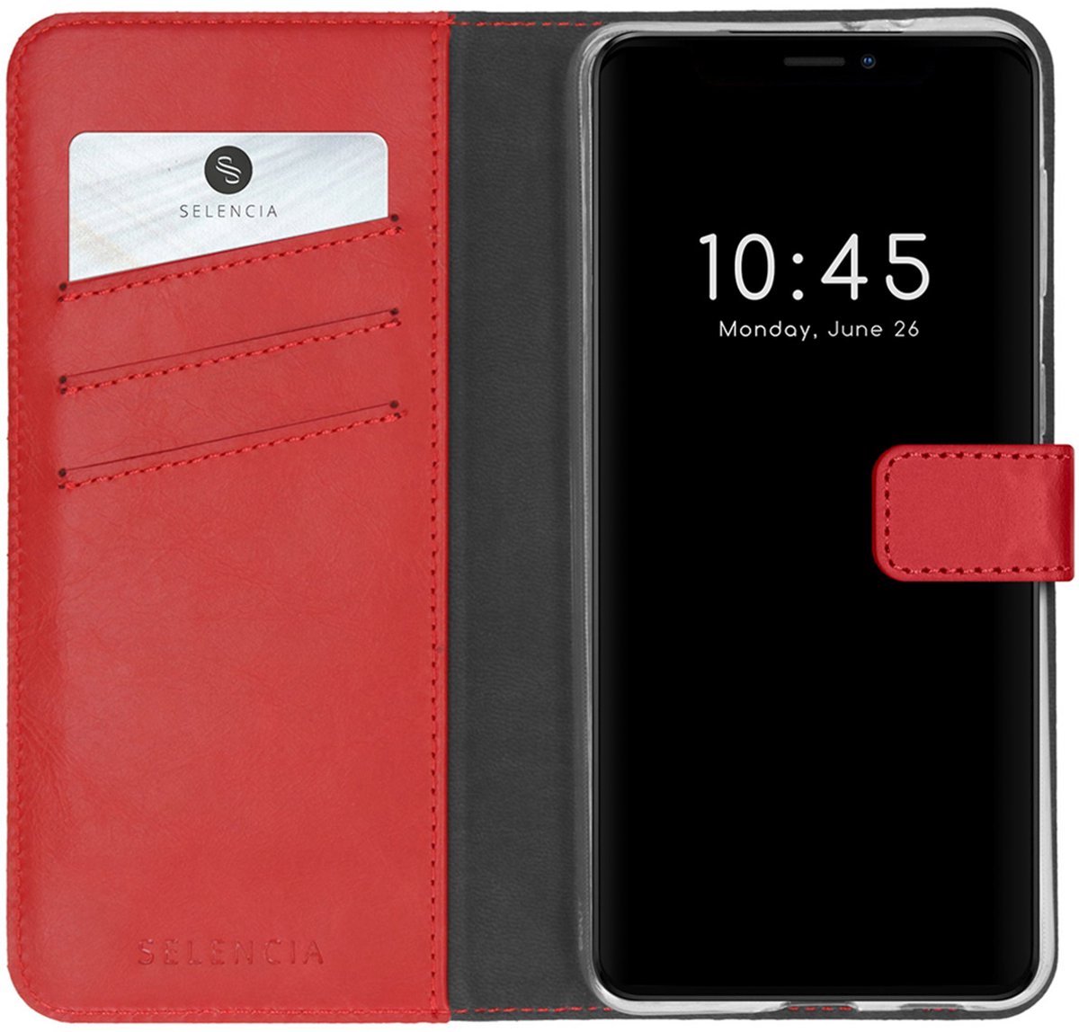 Selencia Hoesje - Geschikt voor Apple iPhone 13 Mini - Echt Lederen Bookcase - Rood