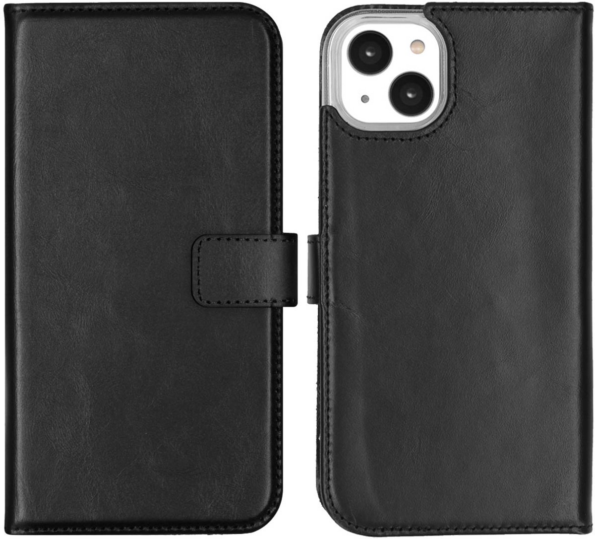 Selencia Hoesje - Geschikt voor Apple iPhone 14 Plus - Echt Lederen Bookcase - Zwart
