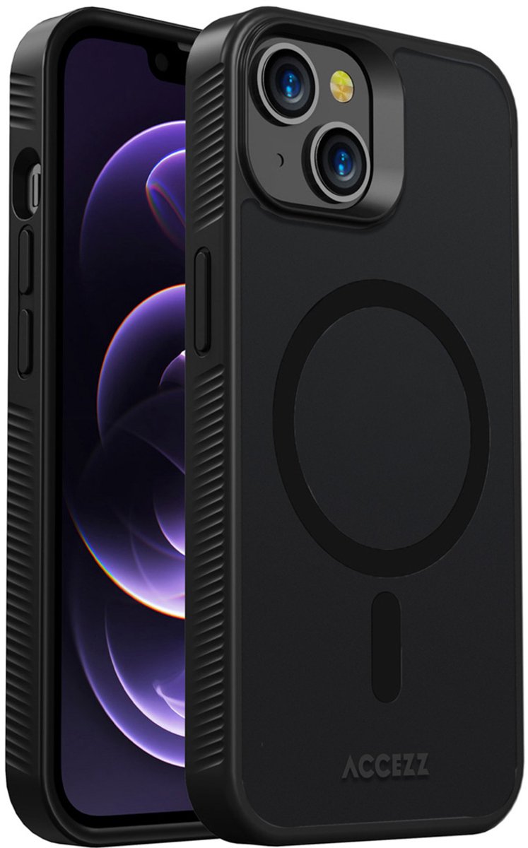 Accezz Hoesje Geschikt voor iPhone 14 Hoesje - Accezz Rugged Frosted Backcover Geschikt voor MagSafe - Zwart
