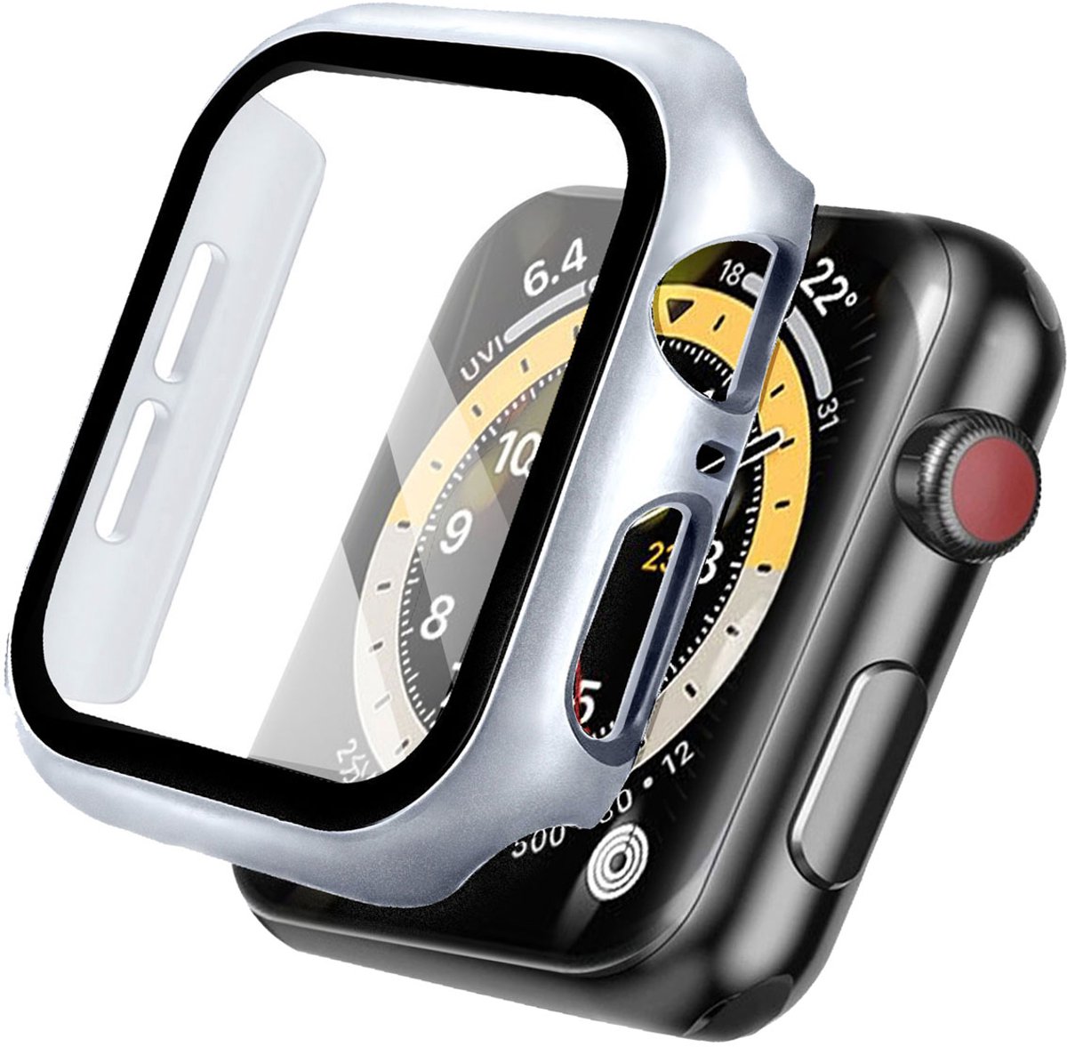 iMoshion Screen Protector Geschikt voor Apple Watch Series 4 / 5 / 6 / SE - 40 mm - Zilver - iMoshion Full Cover Hard Case / Hoesje - Zilver