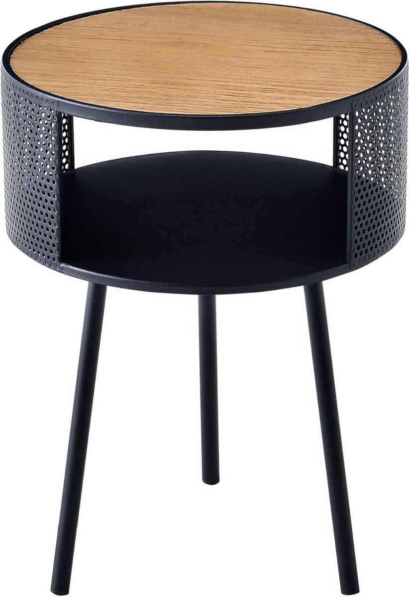 Ronde bijzettafel 45xØ34 cm in houtkleur en zwart