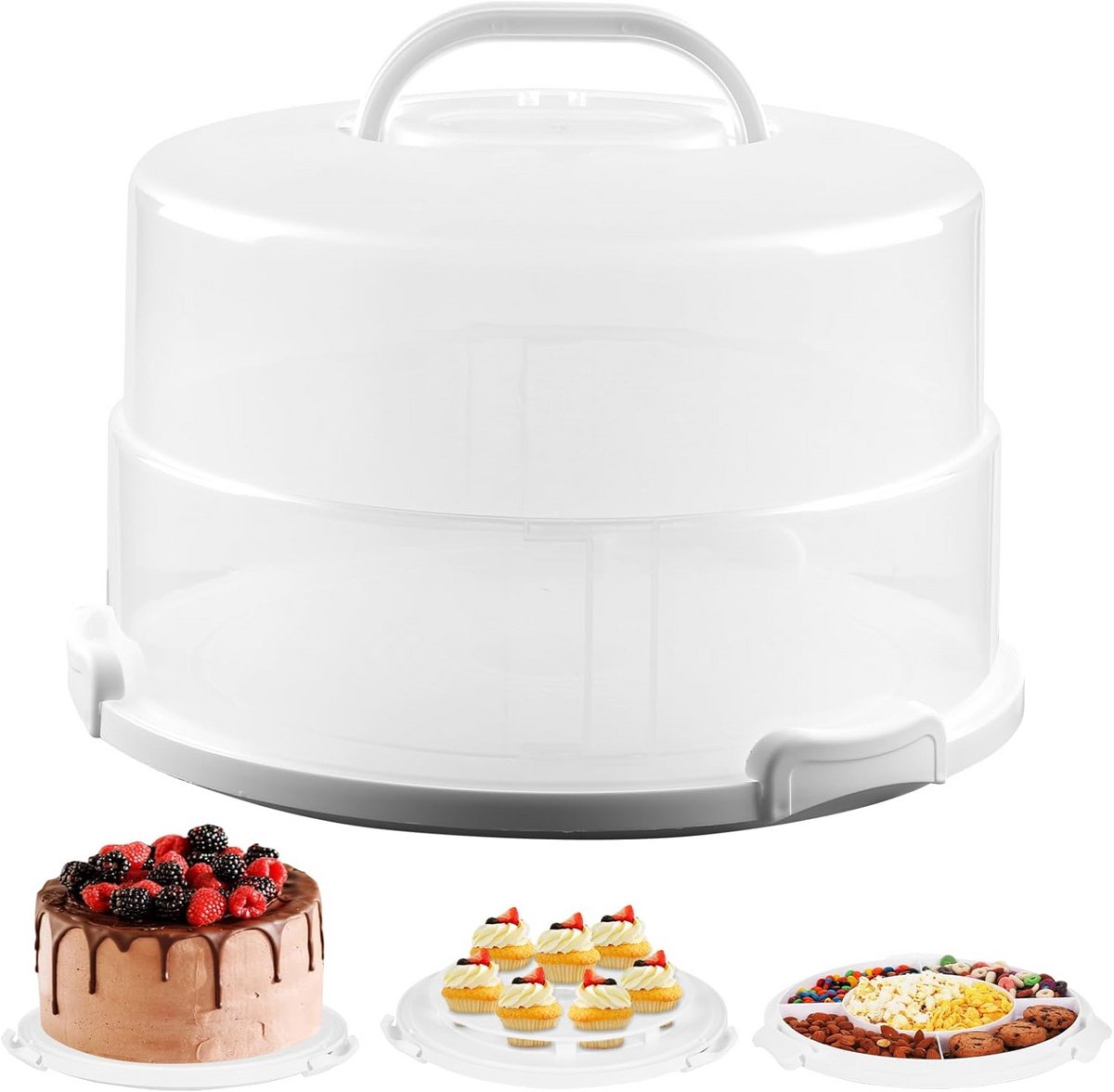 Extra Grote Taartdrager 30,5 cm met Deksel en Handvat - Voor Cake, Cupcakes en Meer