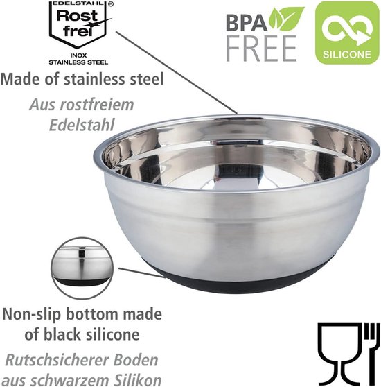 Stainless Steel Bowl 4 Litre with Non-Slip Silicone Base for Outdoor Use van Merkloos — afbeelding 3