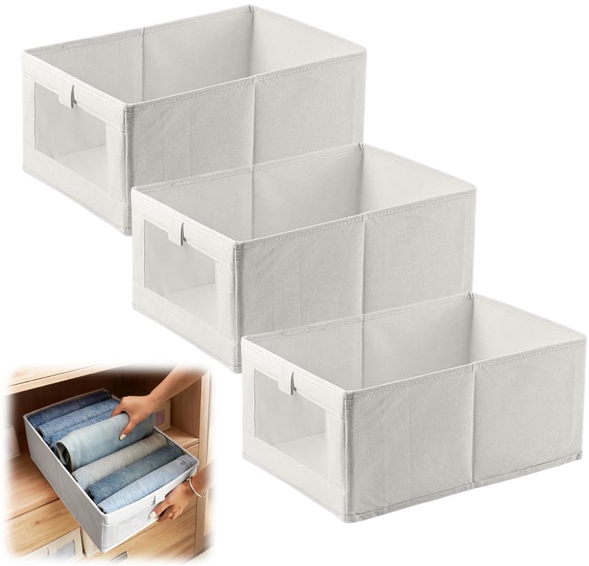 Ibenzoa® Opvouwbare opbergdozen set van 3 met kijkvenster voor kledingopslag