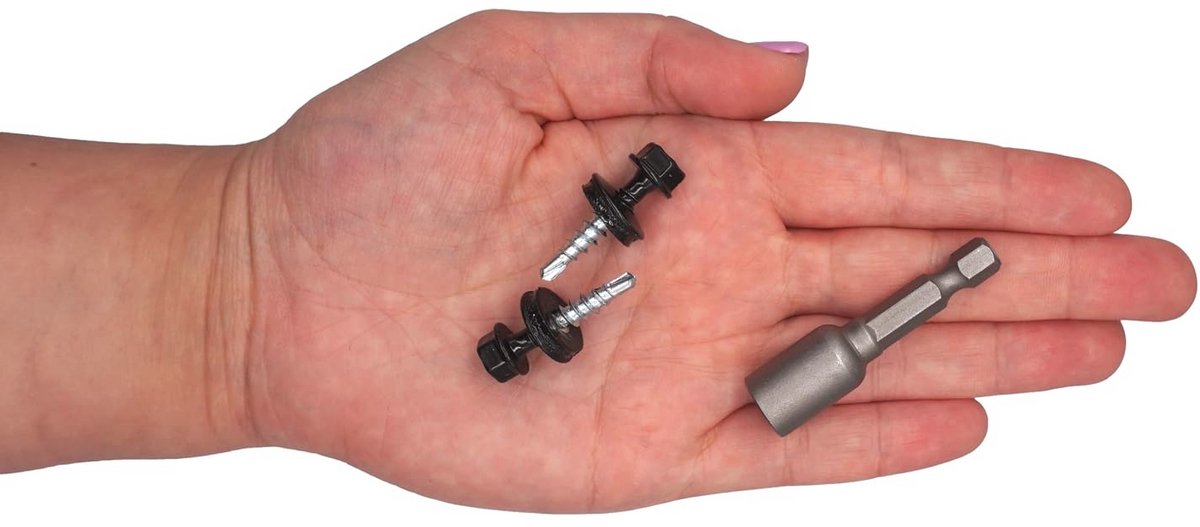 Pack van 150 Metalen Dakschroeven 4,8 x 25 mm met EPDM-ringen voor Zelfborend Bevestigen
