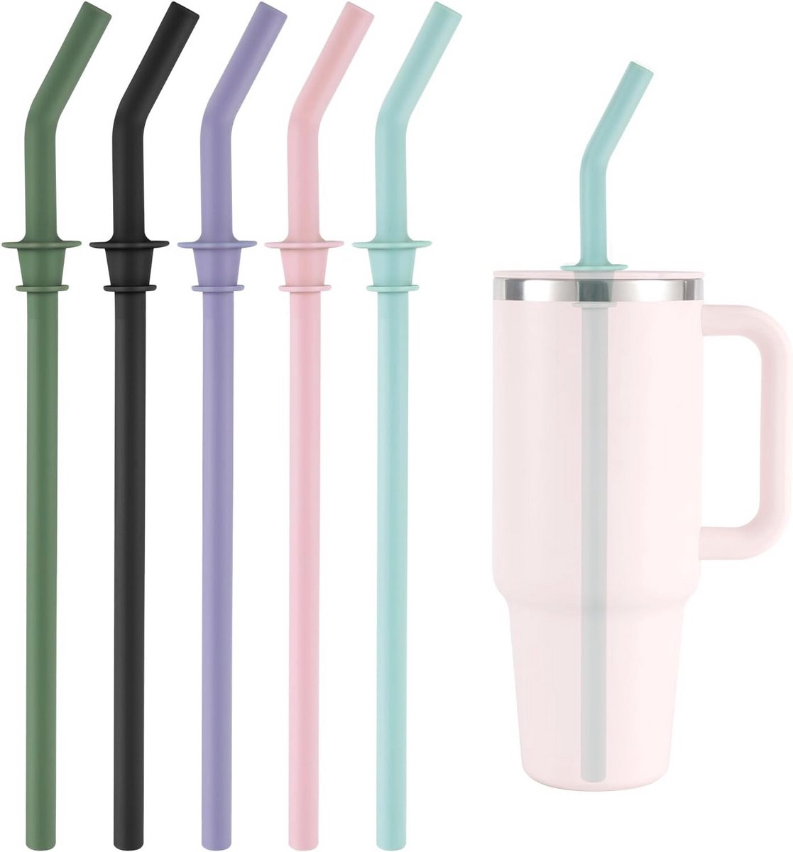 Opdrukbare Vervangbare Herbruikbare Siliconen Rietjes voor 40oz Tumbler - 5 Kleuren