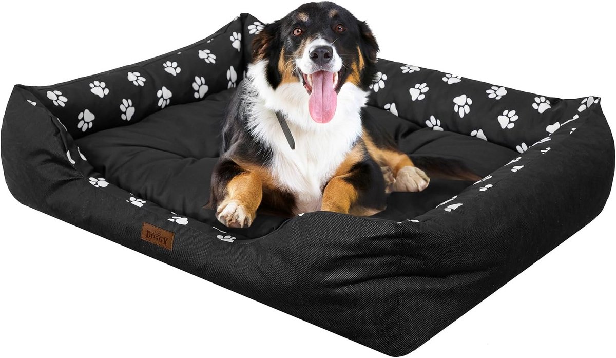 Doggy Hondenbed, hondenkussen voor middelgrote honden, hondenmand, eenvoudig te reinigen, verhoogde randen, L, 92 x 73 cm, zwart
