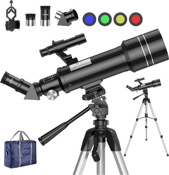 OYS Telescoop voor Volwassenen en Kinderen - 70mm Diafragma 400mm AZ Mount, Volledig Multi-Coated Optica, Astronomie Refractor Met Statief en Telefoon Adapter - Ideaal voor Beginners