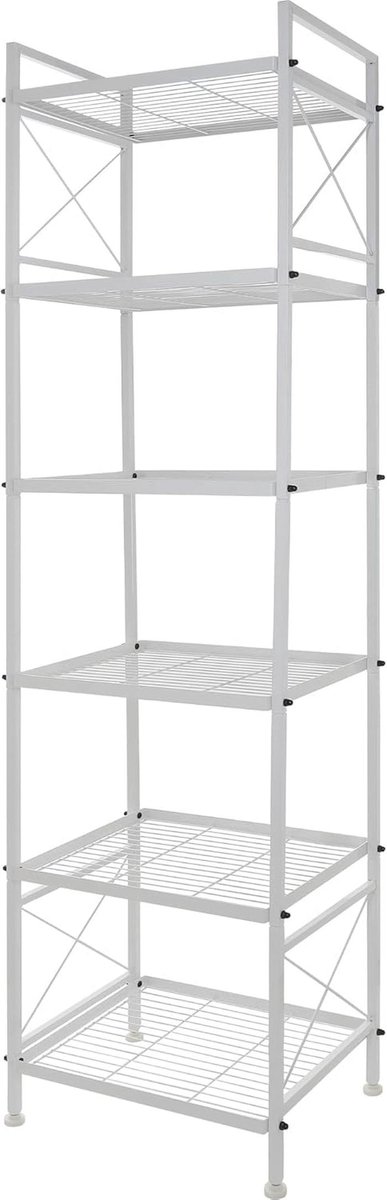 Metalen Opbergrek met 6 Niveaus voor Badkamer, Keuken en Waskamer - Staande Planken (Wit, 17,0 l x 12,9 W x 64,9 h)