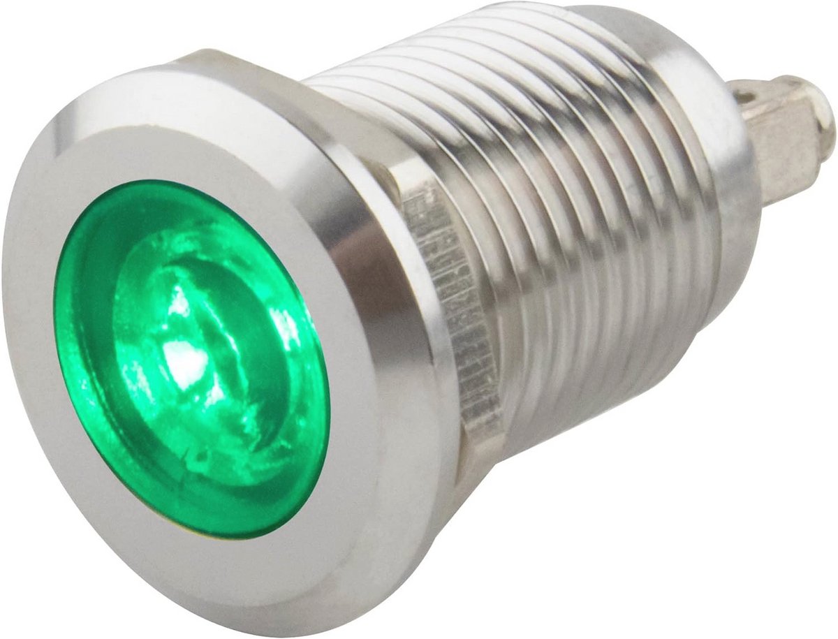 12 mm groene LED indicatorlamp voor 6-24V - Roestvrij staal signaallamp met IP67 bescherming