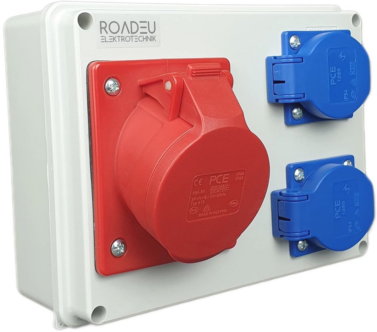 CEE Stroomverdeler 16A 5-polig 400V met 2x Schuko 230V Contactdooscombinatie - IP44 voor Werkplaatsen en Garages