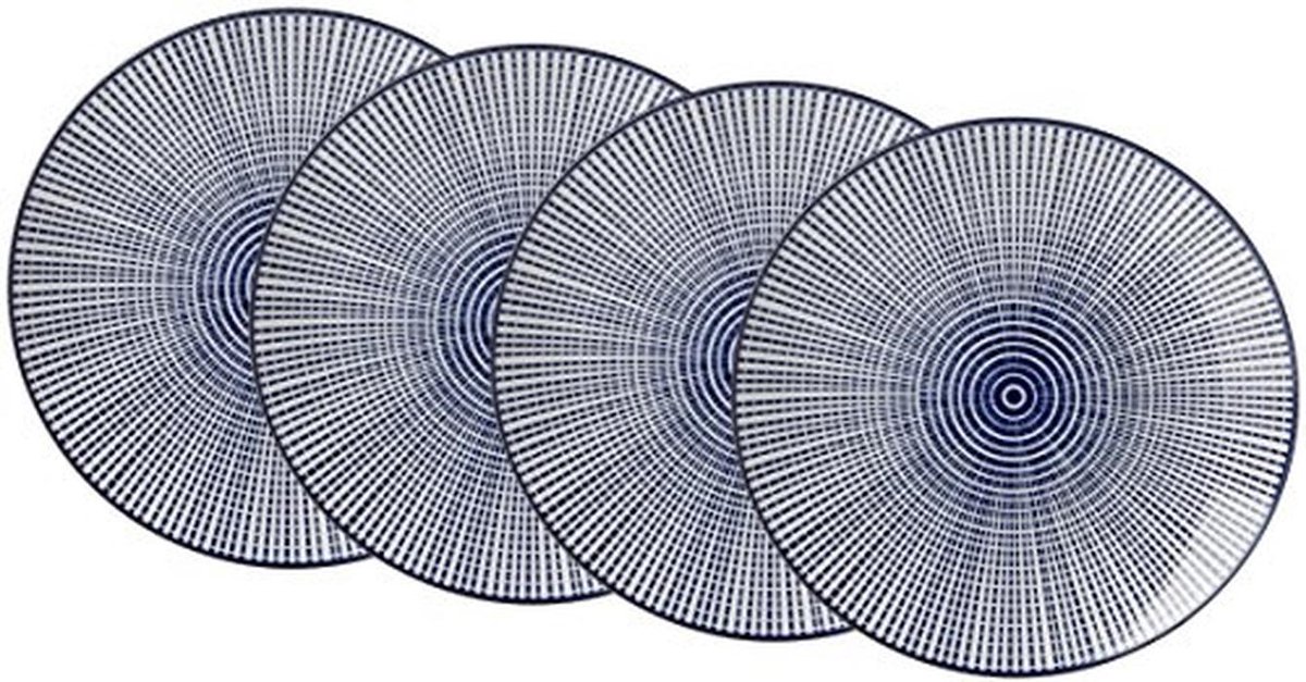Dinerbordenset 4-delig - Porseleinen Servies Blauw-Wit - 26,5 cm
