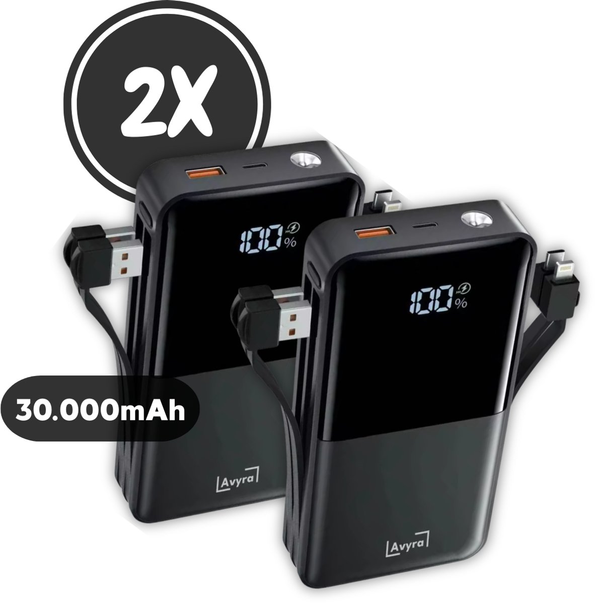 Avyra Powerbank Set 30000 mAh met Snellader en Ingebouwde - Avyra - €64,95