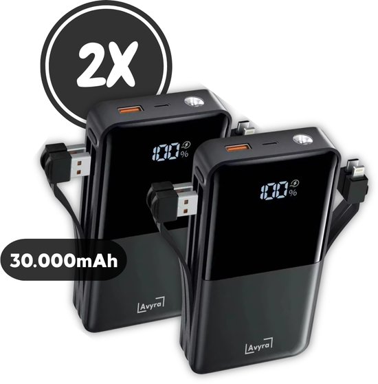 Avyra Powerbank Set 30000 mAh met Snellader en Ingebouwde - Avyra - €64,95