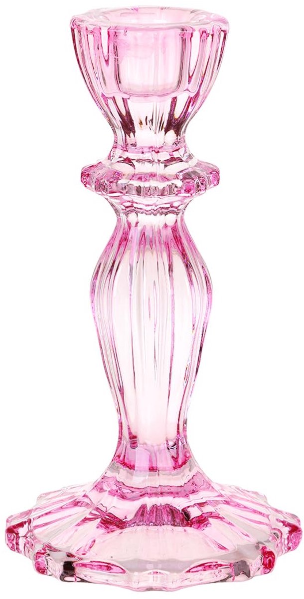 Unyqoos Elegante roze glazen kandelaar voor sfeervolle tafeldecoratie en woondecoratie