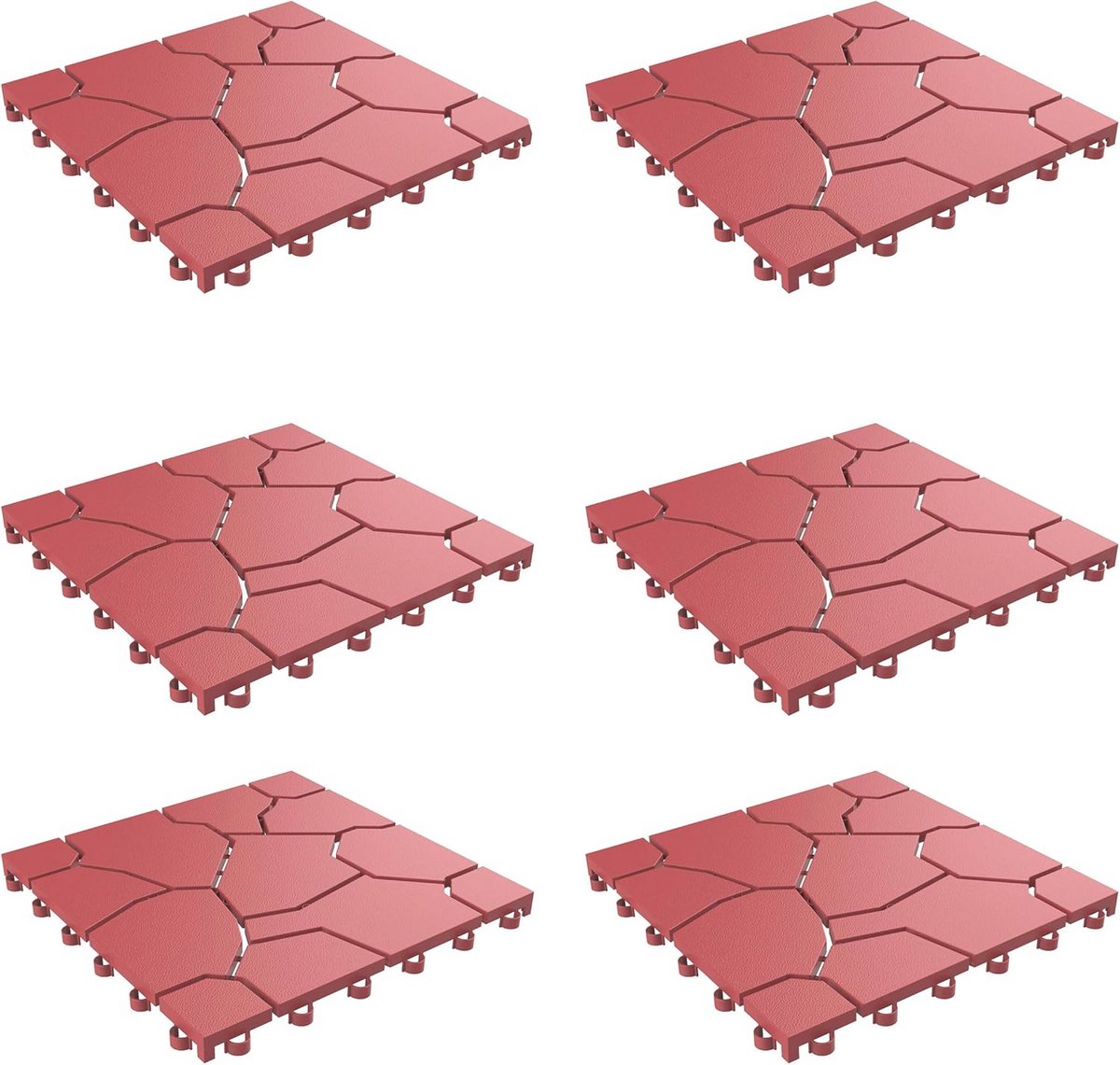 Terras- en dektegels voor buiten - Antislip, Weerbestendig, In elkaar grijpende Vloertegels (Baksteenrood, 6 stuks)