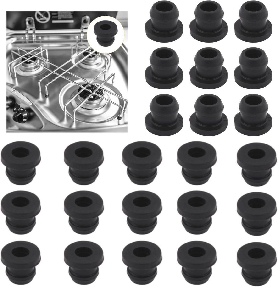 Pannendragerrubbers voor pannensteunen - 24 stuks, zwart, compatibel met 5 mm stangen