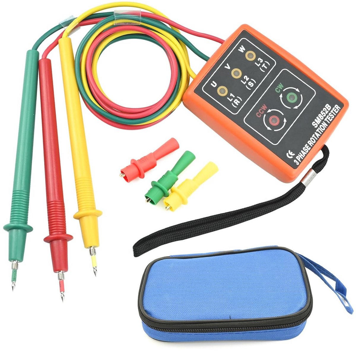 Draaiveldmeter AC 60V ~600V voor 3 fasevolgorde testen met zoemer en krokodillenklemmen