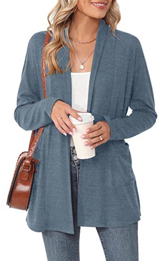 Gilet Femme Manches Longues avec Devant Ouvert - Cardigan Casual Léger avec Poches