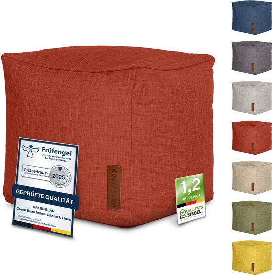 Pouf d'intérieur Green Bean® « Cube » 40 x 40 x 40 cm, garnissage en perles EPS - Tissu doux et moelleux, lavable - Coussin de sol, coussin de chaise longue, coussin d'assise, tabouret, fauteuil, Enfants et Adultes , rouge