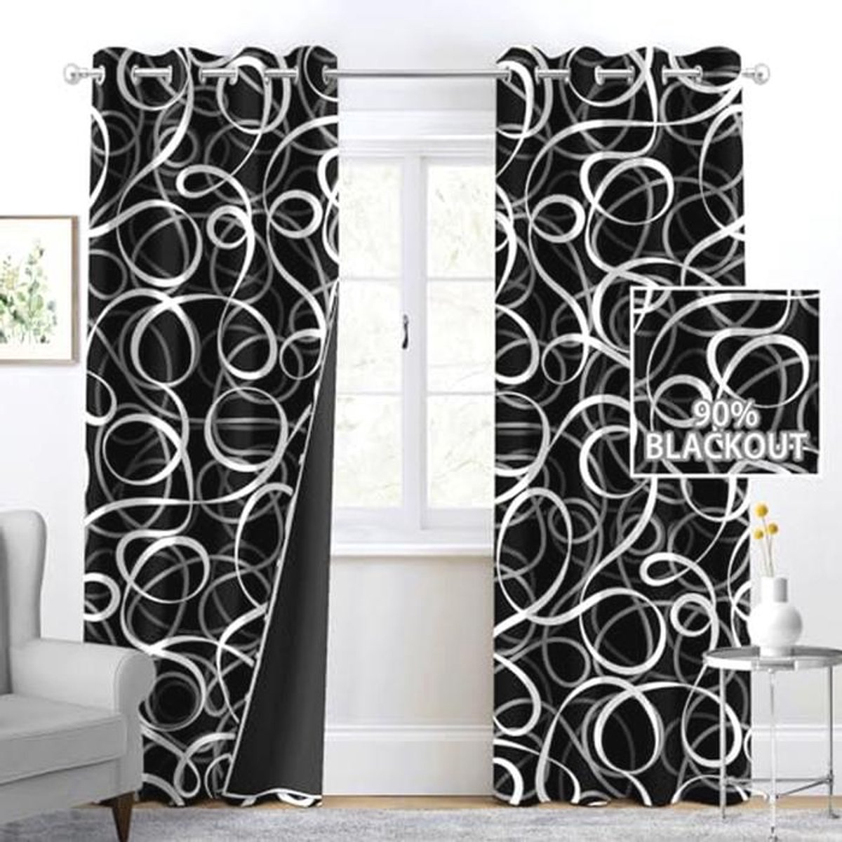 Geometrische verduisteringsgordijnen met zwart-wit abstract patroon voor woonkamer