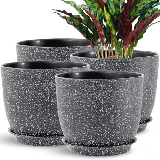 ActivoTex HOGE Plantenbakken voor binnen en buiten, 30 cm (2 stuks), decoratieve bloempot van kunststof, hoge en smalle bloempotten (taupe, 2 stuks