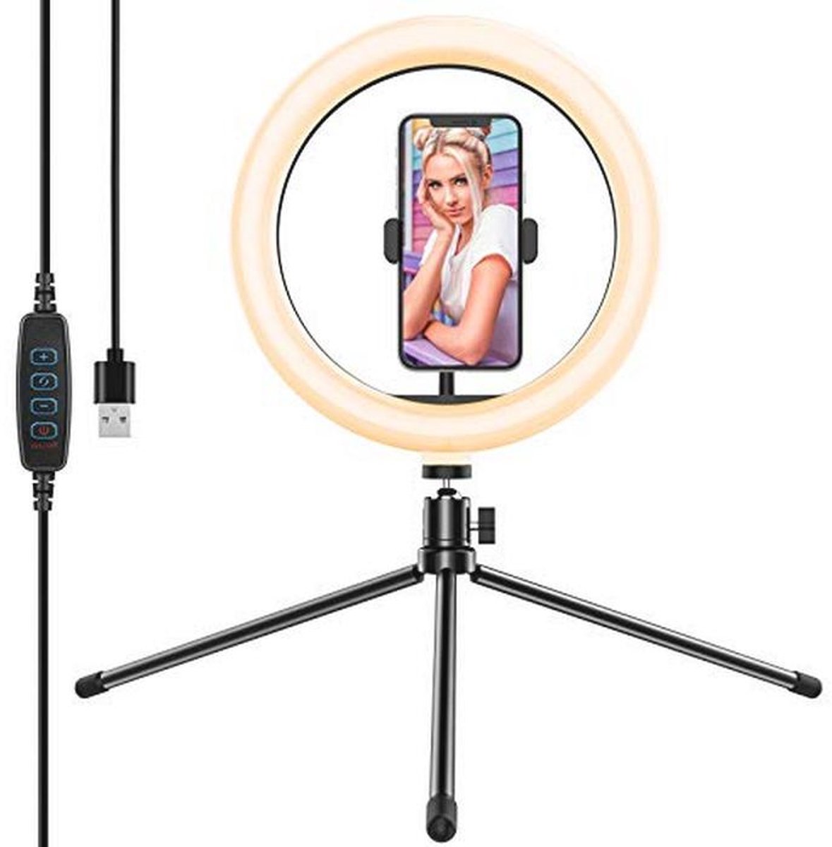 Verstelbare Ringlamp voor Smartphone met 3 Verlichtingsmodi en 10 Helderheidsniveaus
