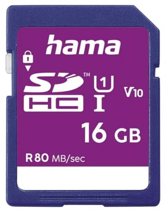 Hama SDHC 16 GB Geheugenkaart – Klasse 10, Hoge Snelheid, Mechanische Schrijfbeveiliging, Geschikt Voor Camera's En Camcorders Met SDHC-slot, Inclusief Tekstvak