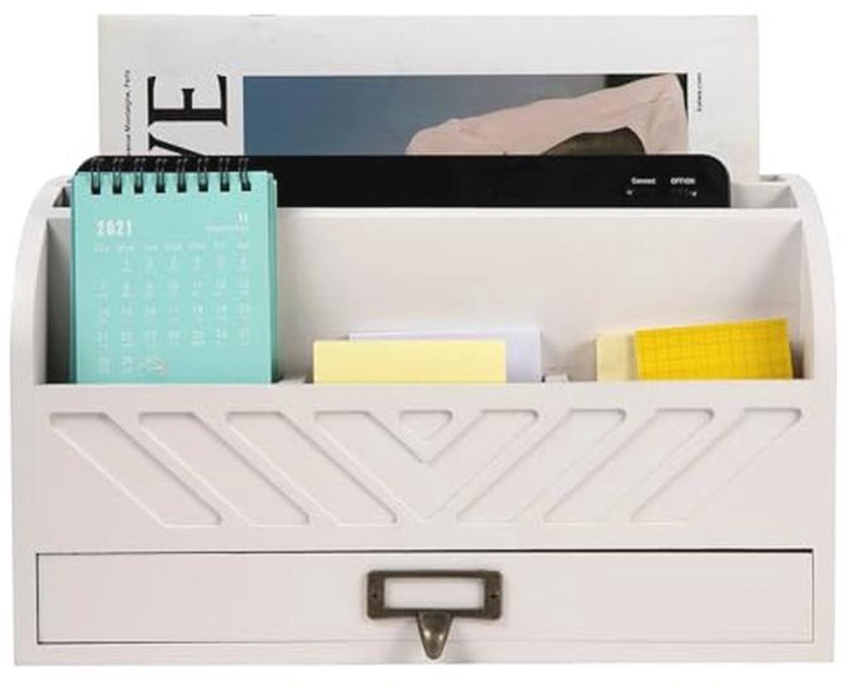 Houten Bureau Organizer met Lade en Handvat voor Kantoor Benodigdheden