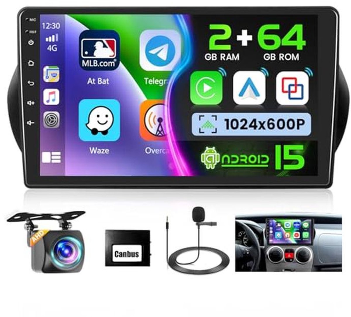 Android 15 GPS-stereo voor Citroen Nemo, Peugeot Bipper en Fiat Fiorino Qubo - 10,1 inch met Draadloze CarPlay, Android Auto, Achteruitrijcamera en Microfoon