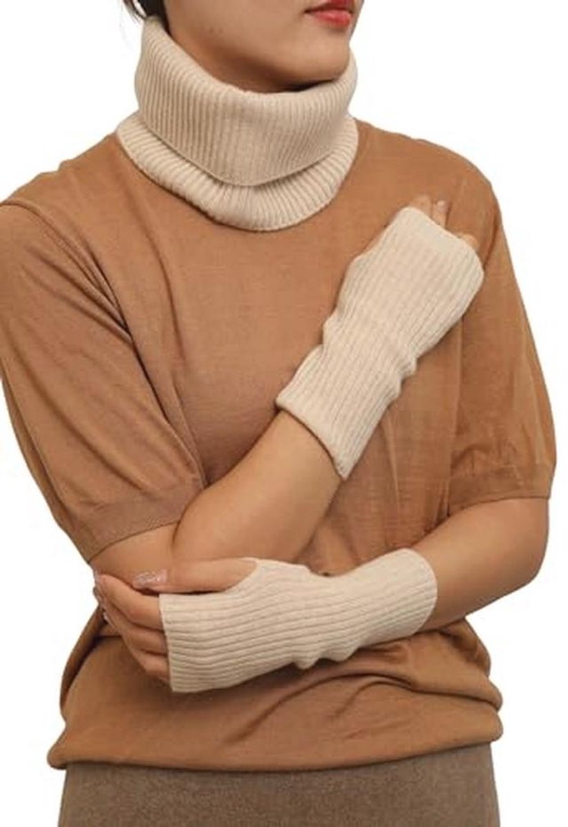 Ribgebreide Kasjmier Sjaal voor Dames en Heren - Uniseks Wintersjaal met Handwarmers