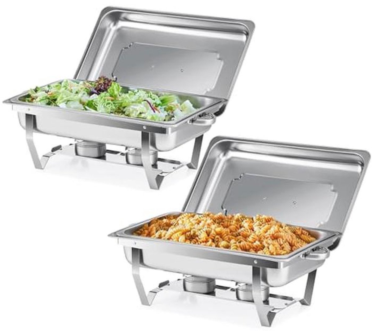 Chafing dish set GN 1/1 - 2 stuks, 9L Roestvrij staal, Voedselverwarmer voor buffetten en catering
