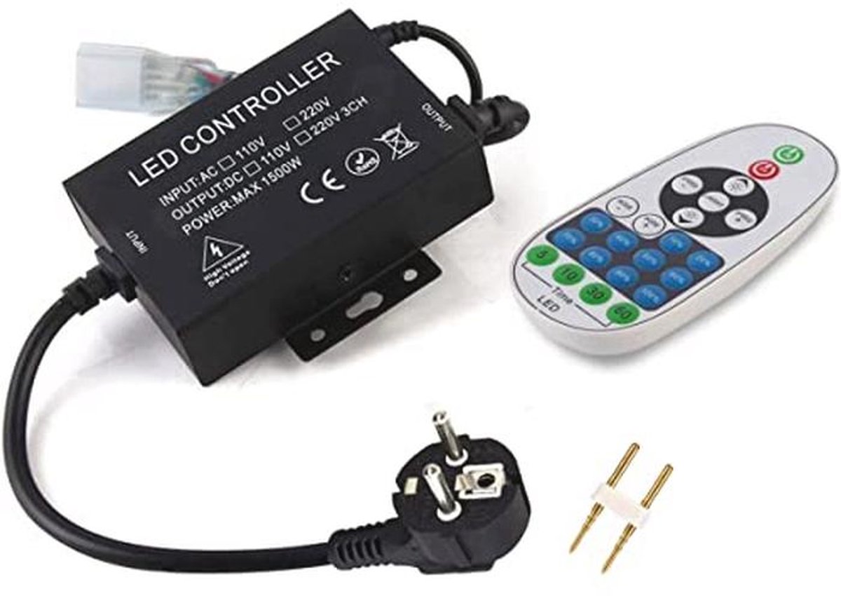 Afstandsbediening voor LED-strip met 23 toetsen, 220 V, 1500 W - Lichtstrip Controller en Netstekker