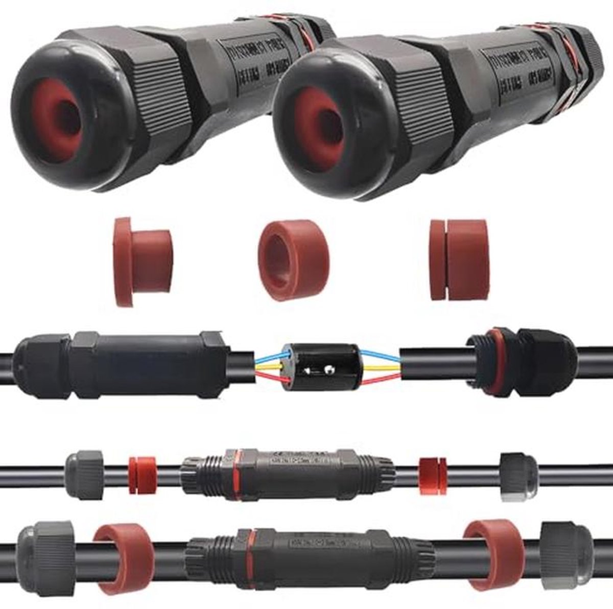 Waterdichte kabelconnector IP68 voor buitengebruik - 2 of 3-pins, voor kabels van 5-13 mm