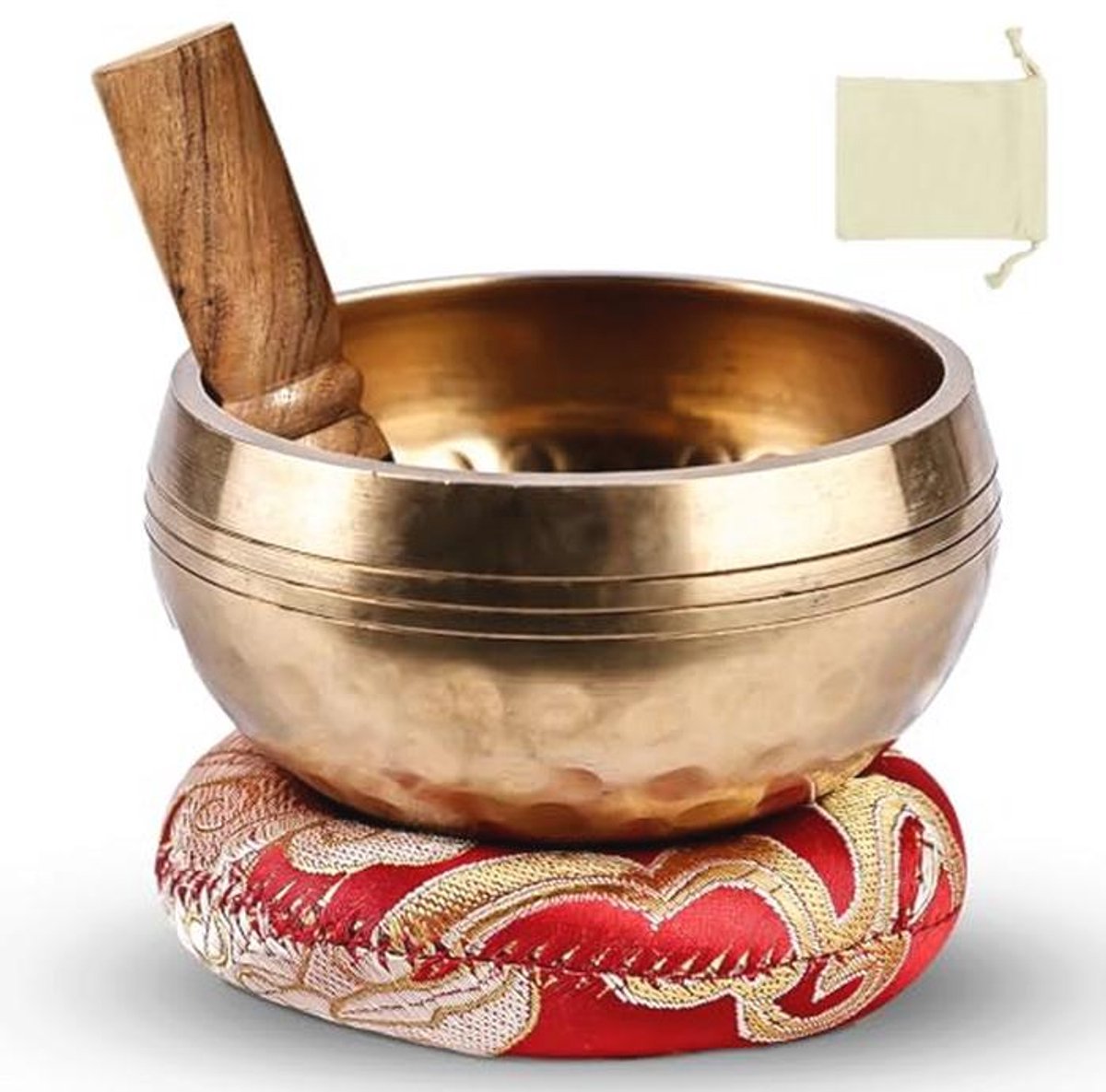 Tibetaanse klankschalen set 3-delig voor meditatie en ontspanning - gouden handgemaakte klankschaal 8 cm