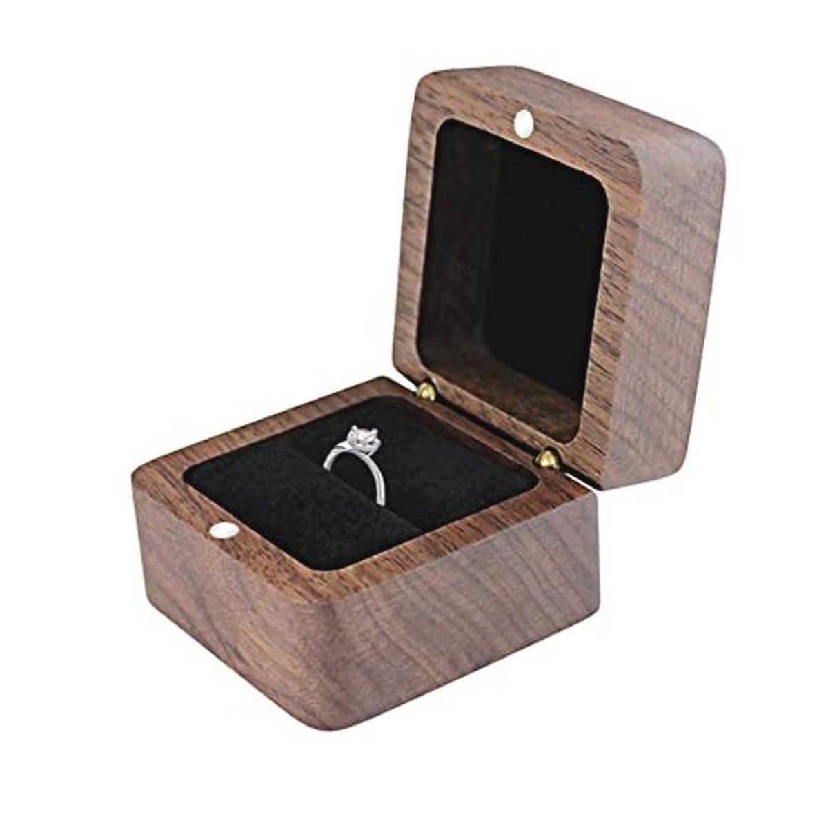 Aangepaste houten ringdoos - kleine verlovingsringdoos met enkele sleuf - moderne vierkante trouwringdoos - Zwart