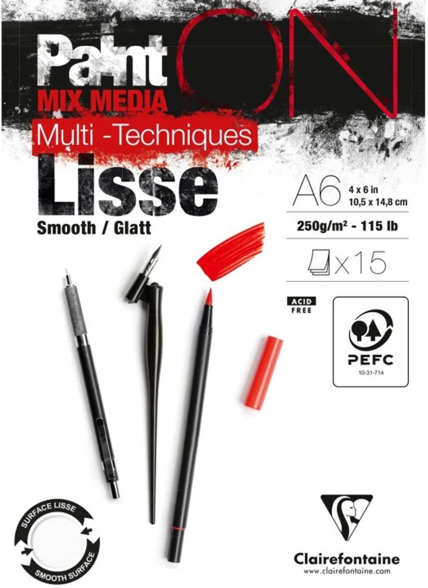Clairefontaine - Paint ON - Multi-Techniek Pad - Tekenpapier - Schilderpapier -Glad - A6 - 250 g - 15 vel