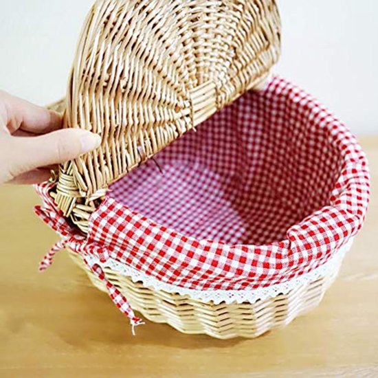 Atyhao Ovale Picknickmand – Rieten Mand Met Deksel En Handvat, 26x18x15 Cm, Met Afneembare Katoenen Voering, PU Handgreep – Stijlvol Cadeau Voor Bruiloft, Verjaardag Of Kerst