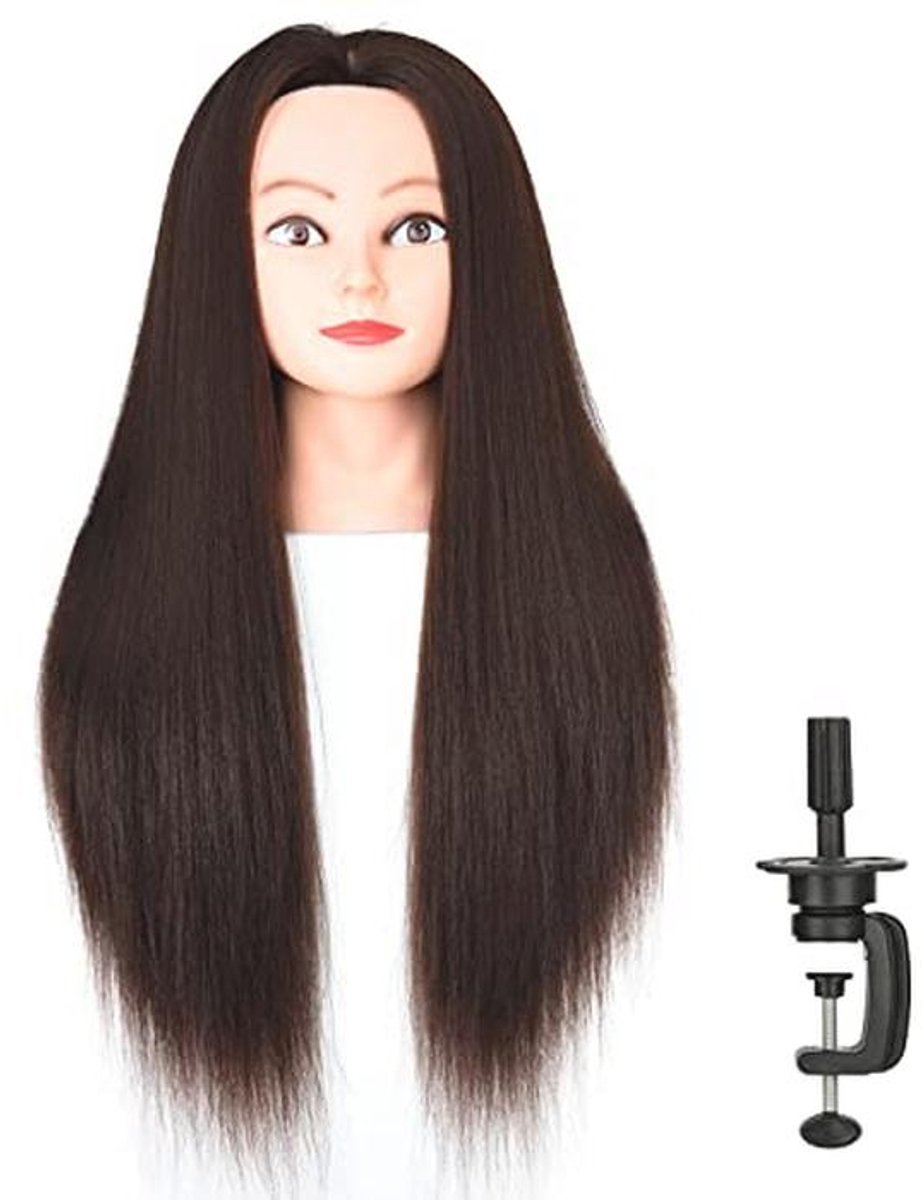 Oefenhoofd voor Haarstyling 50 cm Natuurlijk Bruin Haar - Perfect voor Kinderen