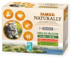 IAMS Naturally Senior kattenvoer nat in saus - hoogwaardig natvoer met vlees en vis voor oudere katten, Land & Sea Collection, 12 x 85 g