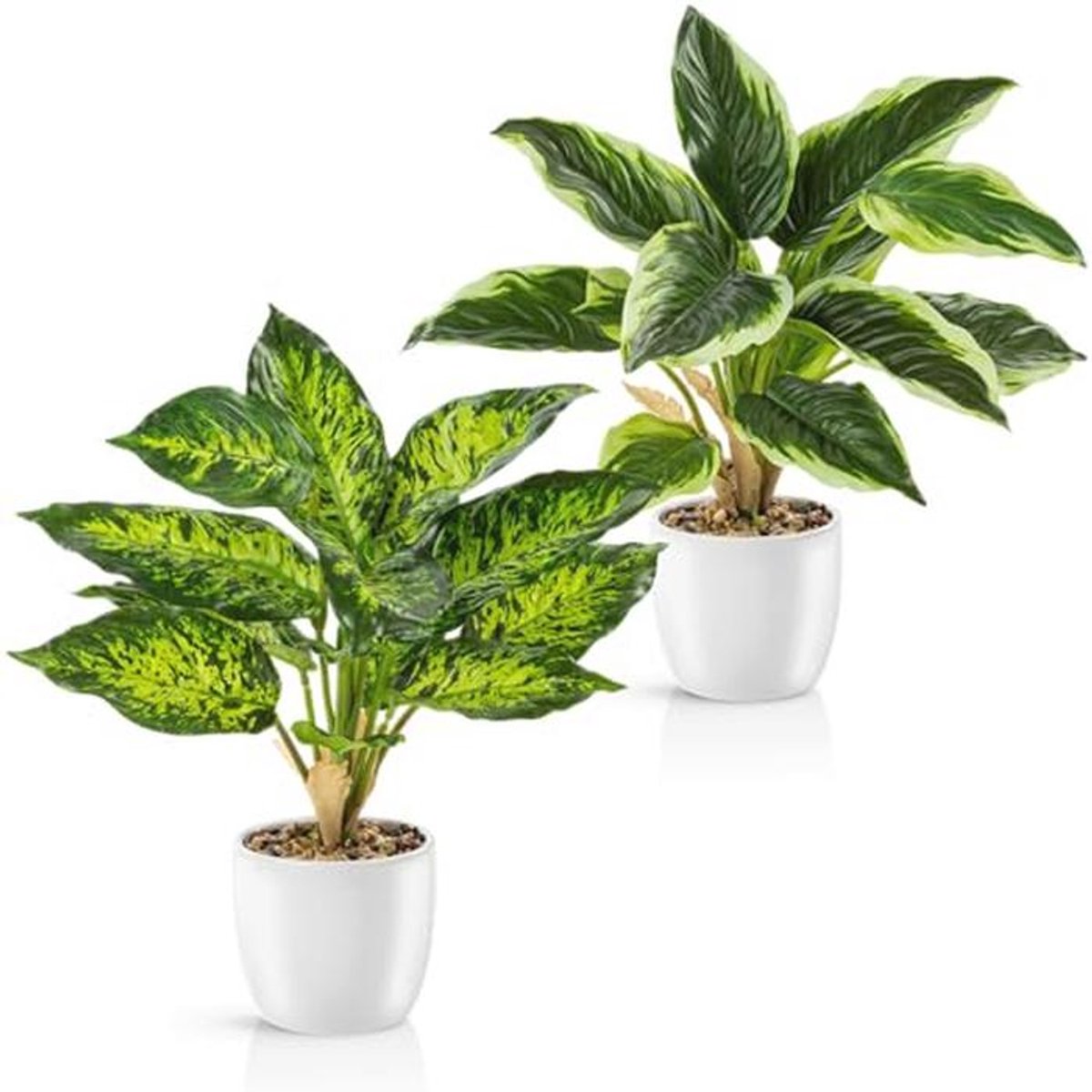 Set van 2 Tropische Kunstplanten in Witte Keramische Potten - Bedrieglijk Echt
