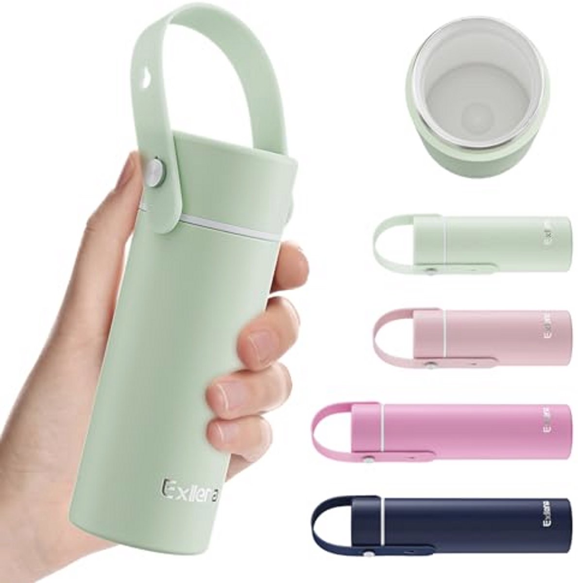 Kleine keramische waterfles met verstelbaar handvat - 200 ml, 100% roestvrij staal, mini metalen lekvrije fles voor handtas